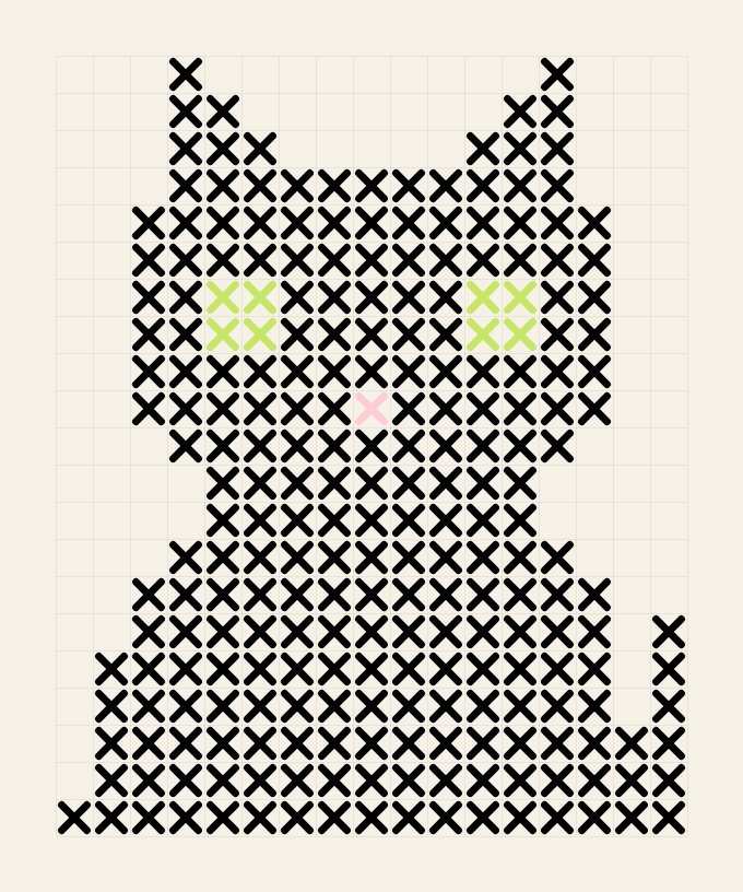 Sitting Cat cross stitch pattern — 17 by 21 stitches